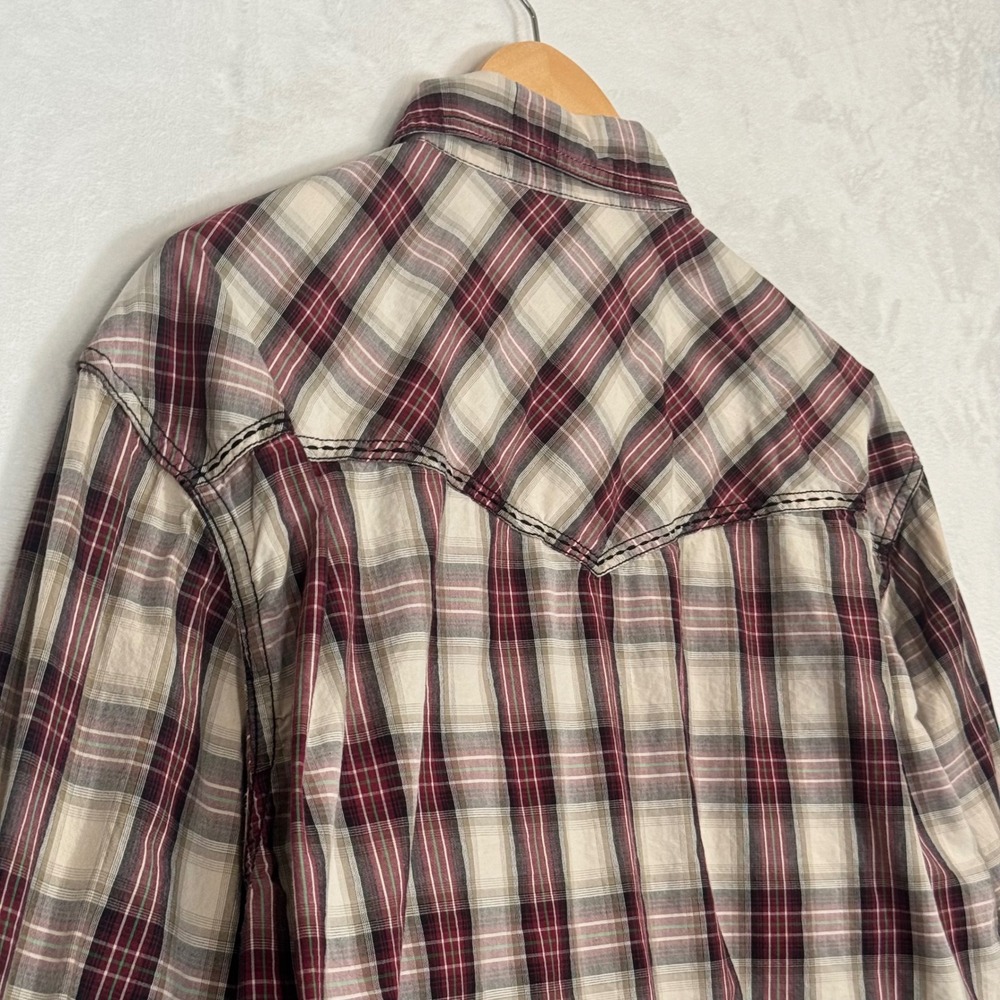 Cowboy Legend Maroon Plaid Western Snap Long Sleeve Shirt Large - Picture 6 of 8